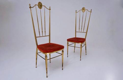 Chiavari brass chairs, a pair, 1950`s ca, Italian 